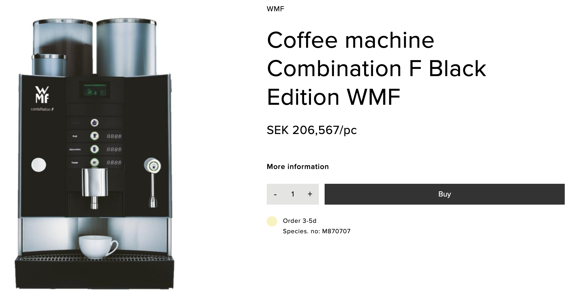 SELT / SOLD Kaffivél (2 stk.) - WMF Combination F Black Edition - baunavél 15
