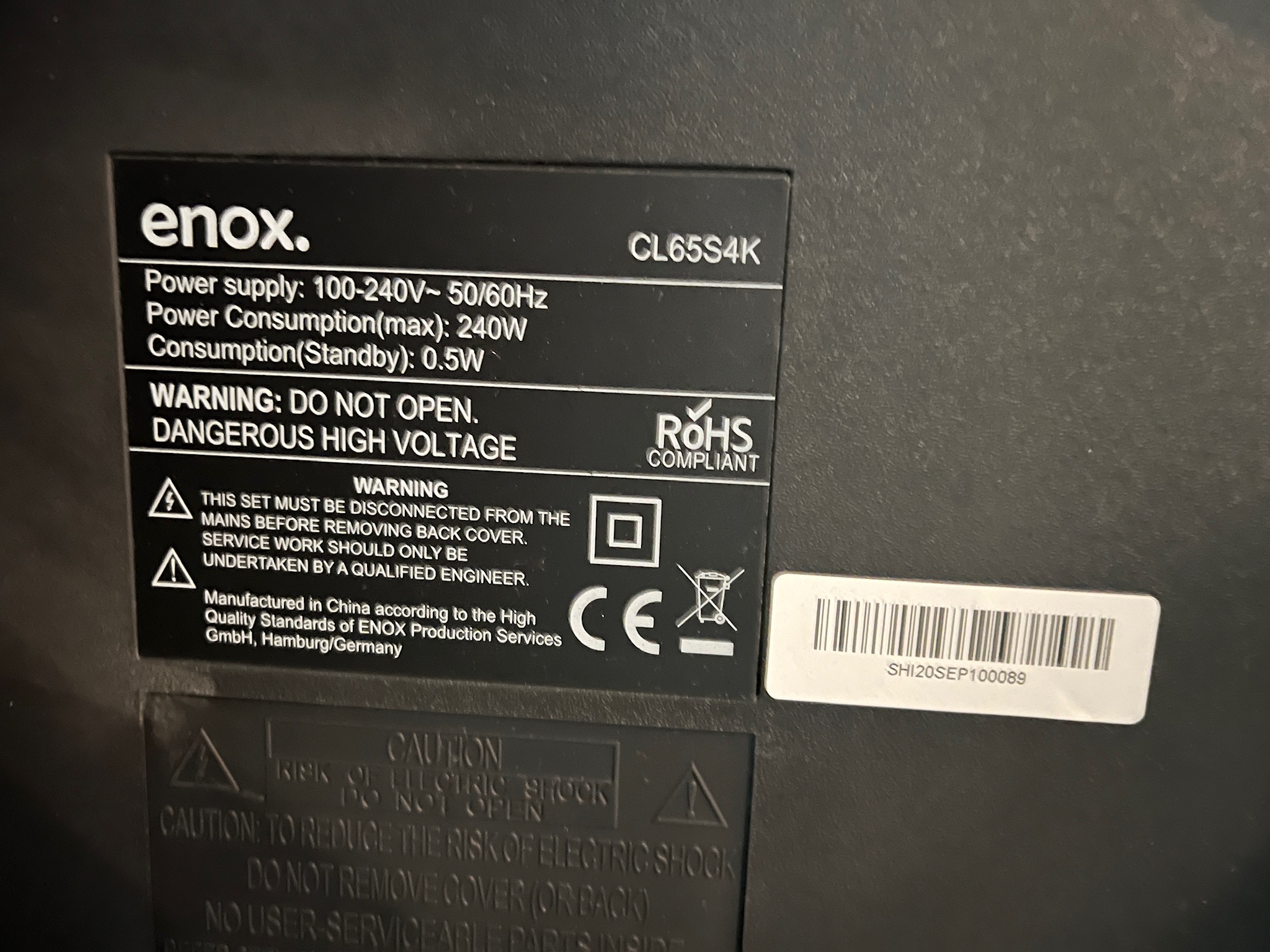 SELT / SOLD Enox QLED snjallsjónvarp, 65'', 4K 3