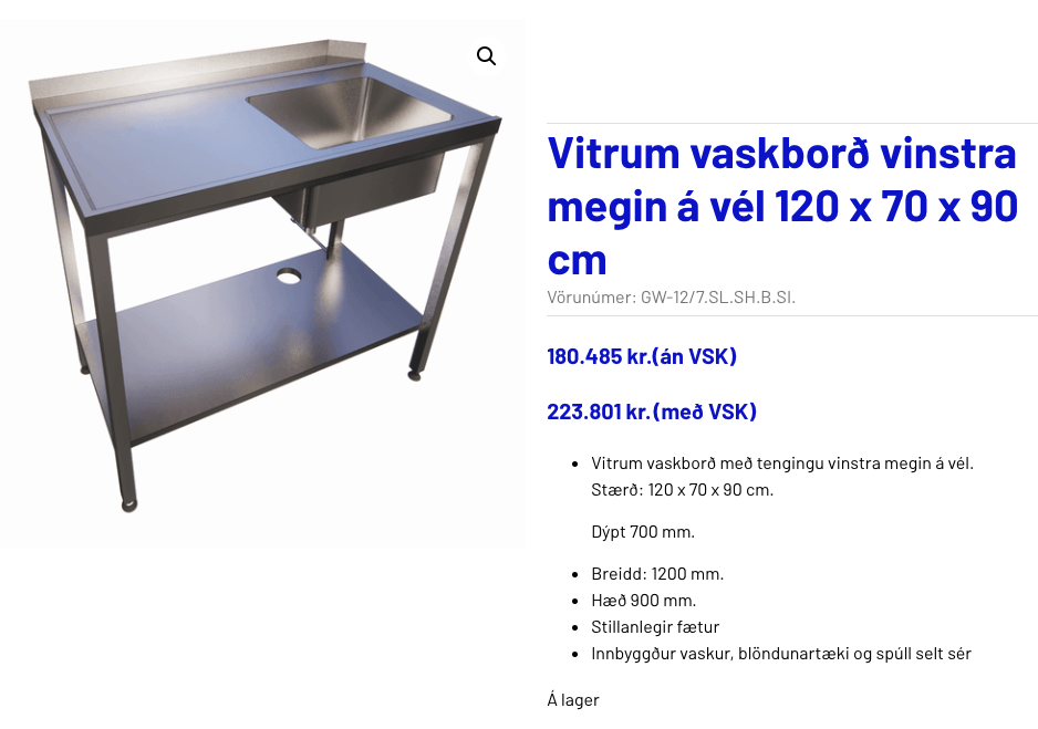 SELT / SOLD Vitrum vaskborð, vinstra megin með blöndunart. frá BVT, B120xD70sm. 8