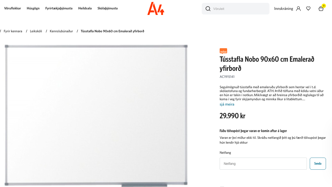 SELT / SOLD Nobo tússtafla frá A4, B90xH60sm. 6