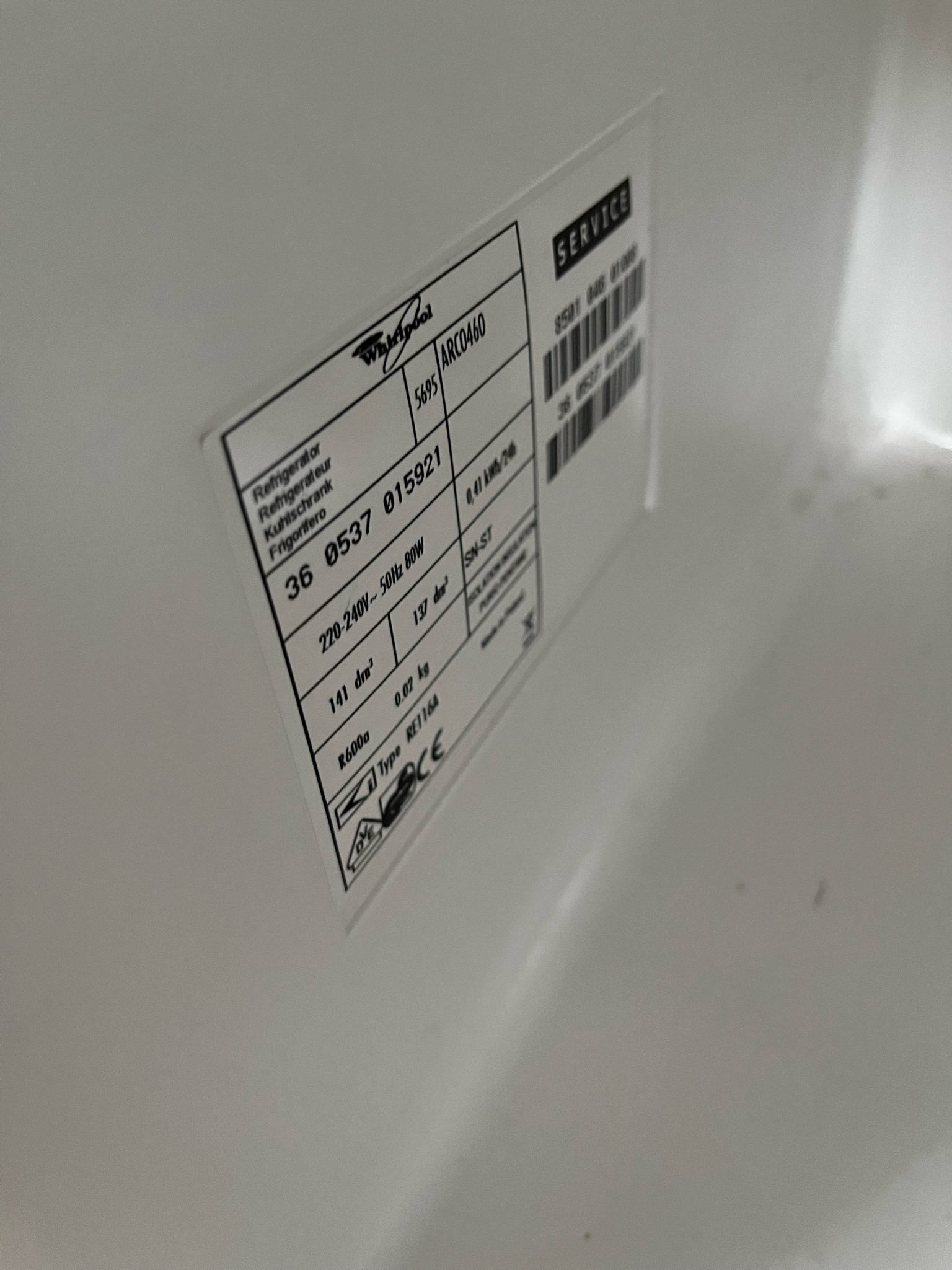 SELT / SOLD Whirlpool A-Class kælir - H80 x B60 6