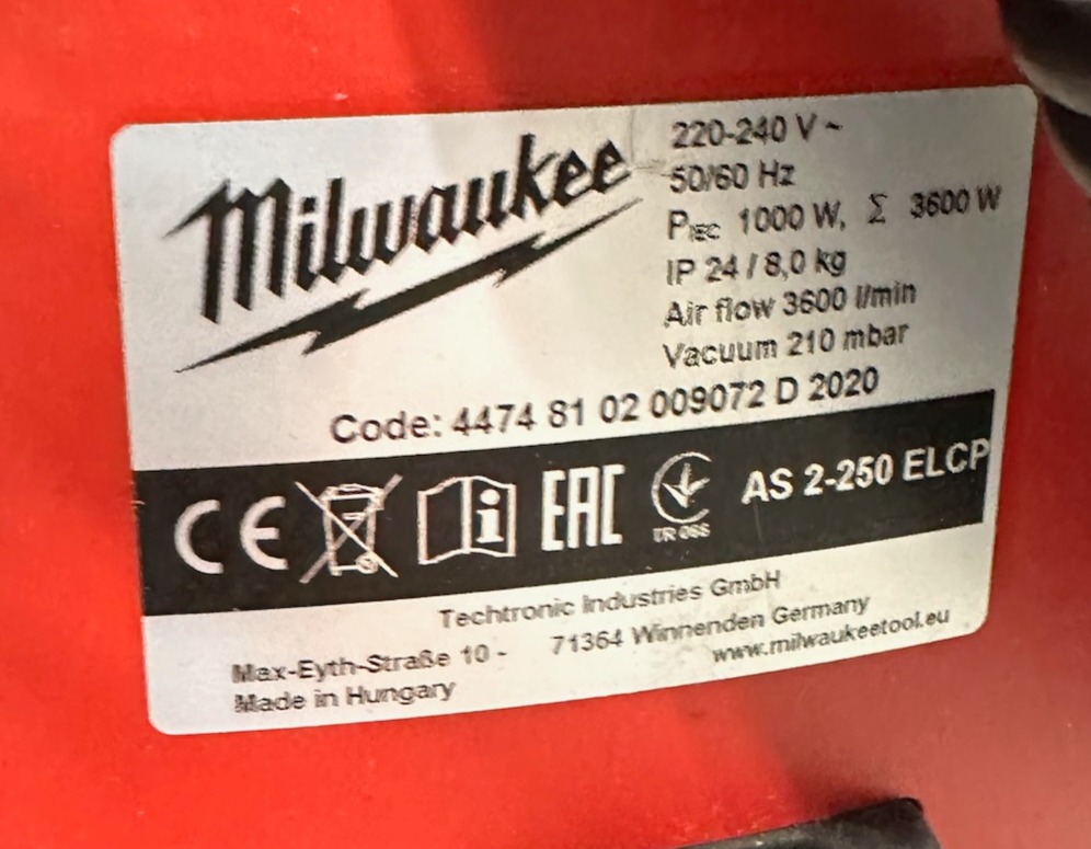 SELT / SOLD - Milwaukee ryksuga AS 2-250 ELCP L-Class- 2 stk til. 6