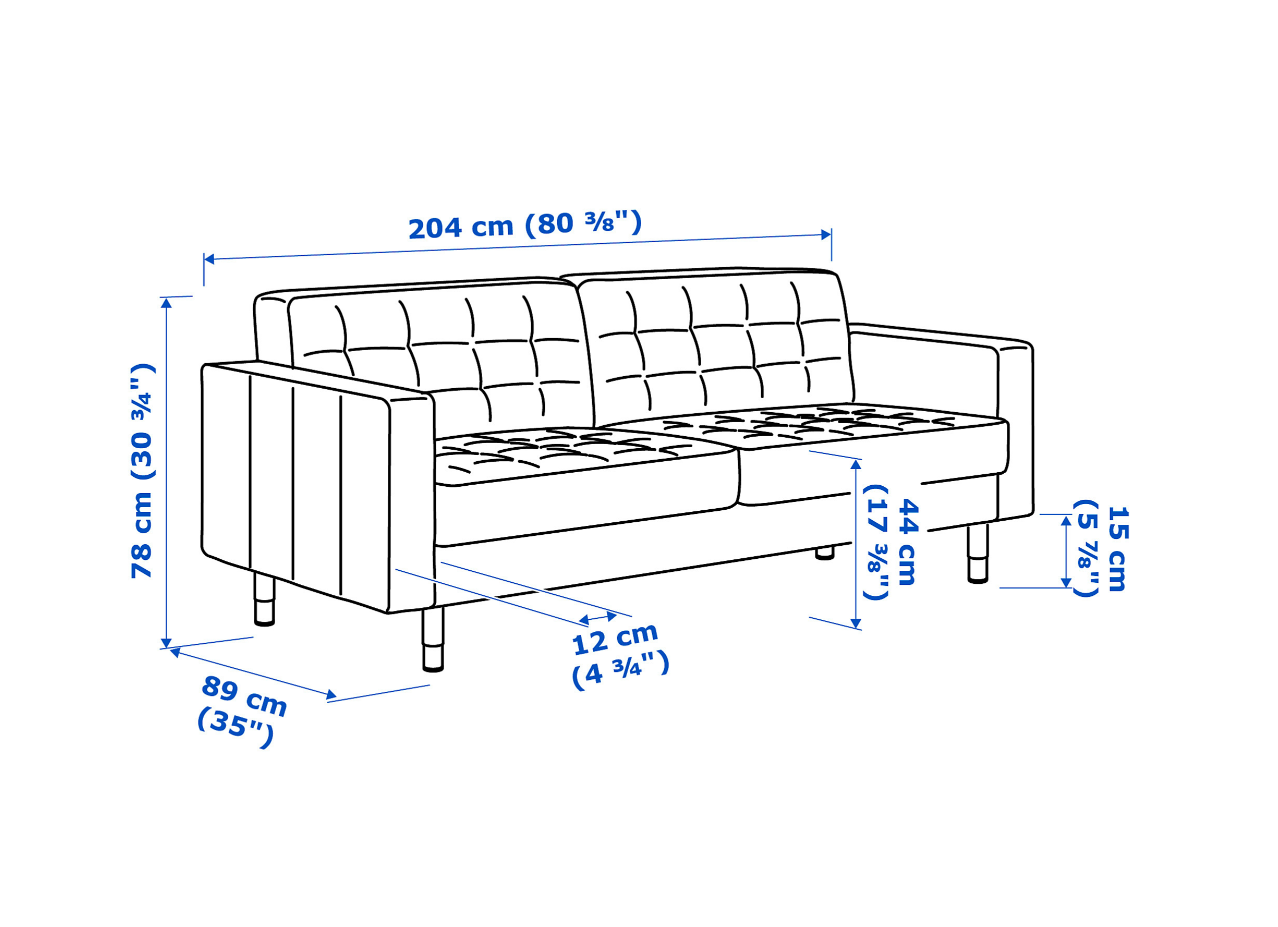 SELT / SOLD IKEA sófi, 3ja sæta, B204xD89sm. 9