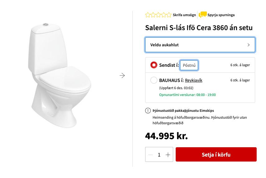 SELT / SOLD - Ónotað Ifö salerni / WC 6